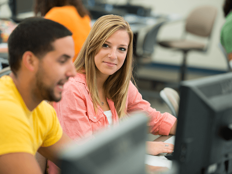 students in library